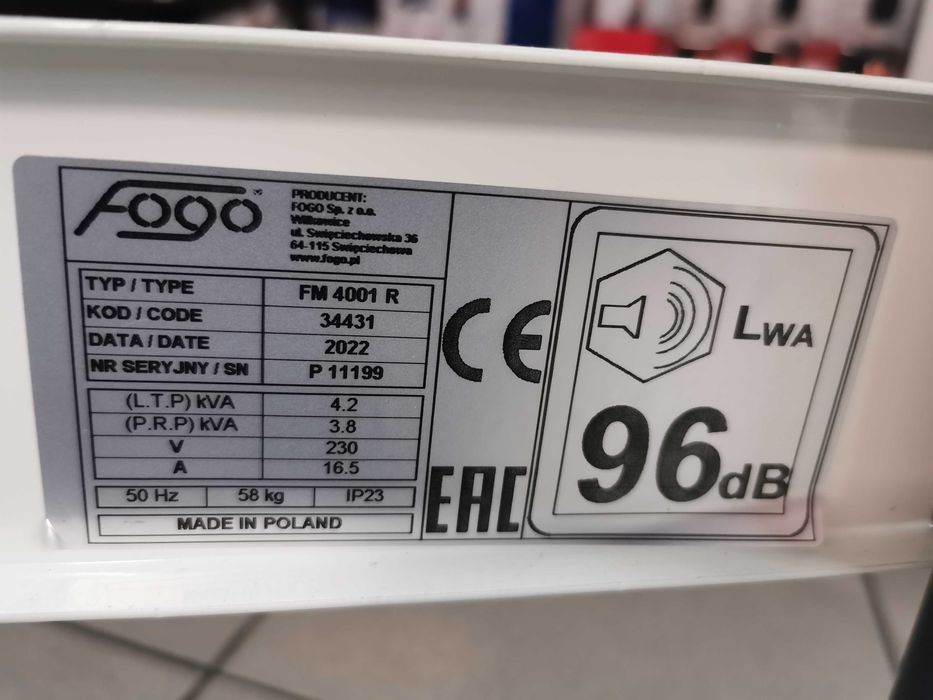 Promocja! Agregat PRĄDOTWÓRCZY Fogo FM4001R 4,2KW AVR Mitsubishi Pobra