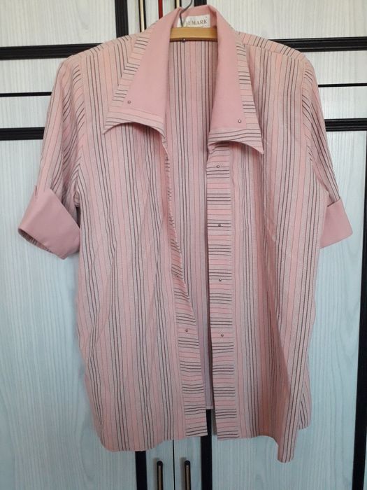 Bluzka rozowa krotkirekaw elegancka kardigan vintage emark narzutka xl