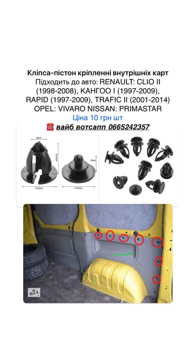 Кліпси пістони тримачі віваро трафік кенго рено