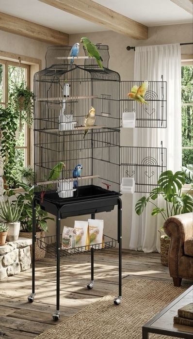 Gaiola Grande para Aves com Suporte e Rodas 46x35,3x157,6cm abre por cima