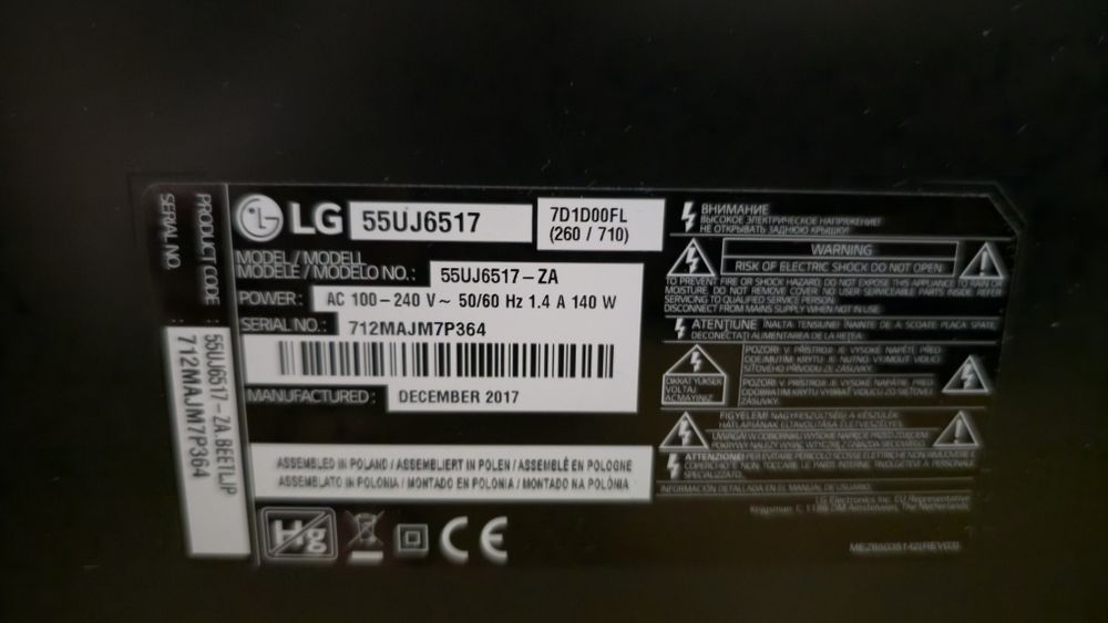 LG 55UJ6517 | 55" 4K Smart TV | Na części lub do naprawy!