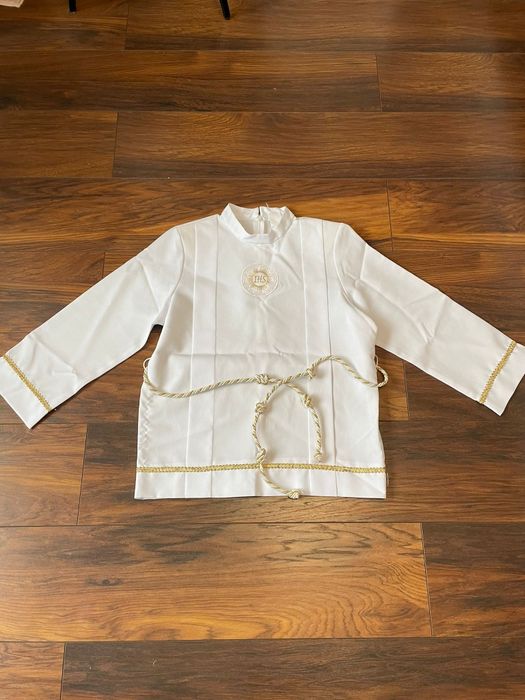Alba komunijna dla chłopca 140/134 biała ze złotymi elementami