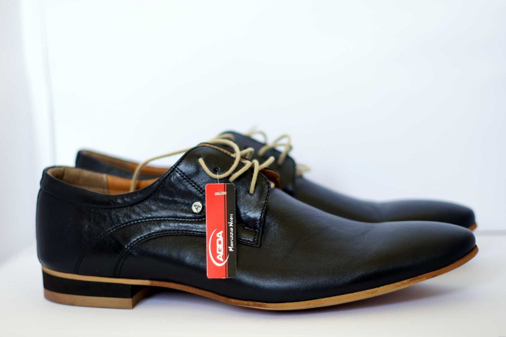 BUTY MĘSKIE 45 ROZMIAR CZARNE Wizytowe Skóra Hit Polski Producent