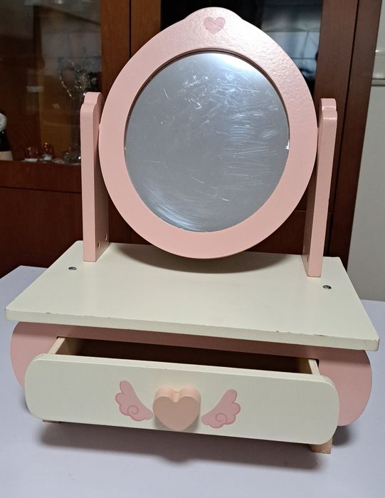 Mini Toucador de Madeira Infantil Rosa/Branco