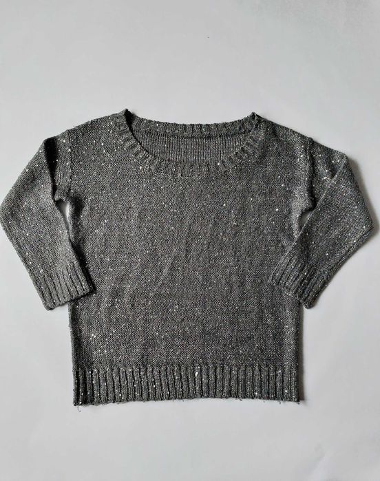Grafitowy szary sweter sweterek damski dziewcz XS cekiny S blyszczacy