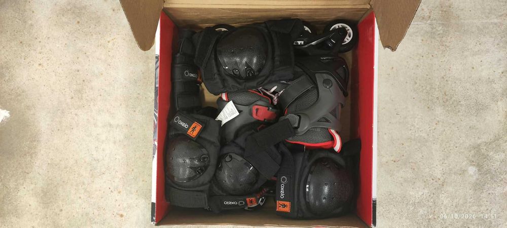 Patins Oxelo Fit 3 Junior Preto/Vermelho + Kit de proteções