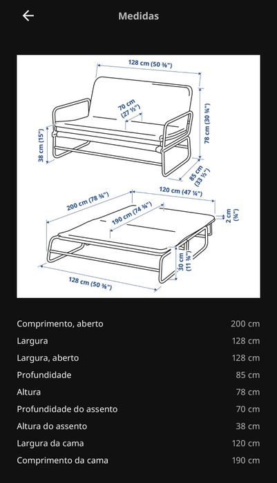 Sofá cama 2 lugares Ikea