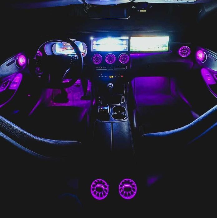 ŚWIATŁOWÓD LED AMBIENT OŚWIETLENIE WNĘTRZA 12V PASKI RGB MULTIKOLOR BEZ INGERENCJI KABLI SMARTFON BLUETOOTH PODŚWIETLENIE TUNING + MONTAŻ