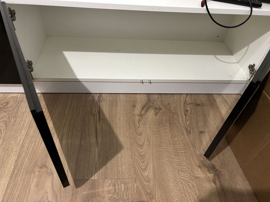 Conjunto Móvel TV Moderno – 3 Peças – Branco e Preto Alto Brilho