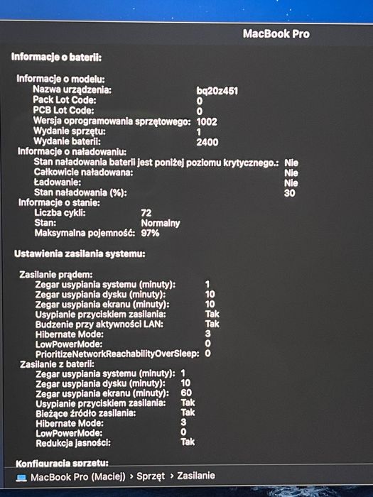 MacBook Pro 13” M1 2020–Bateria 97% | 72 cykle | Bardzo zadbany