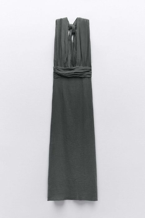 ZARA Luksusowa SUKIENKA halter szara bawełna ramia M