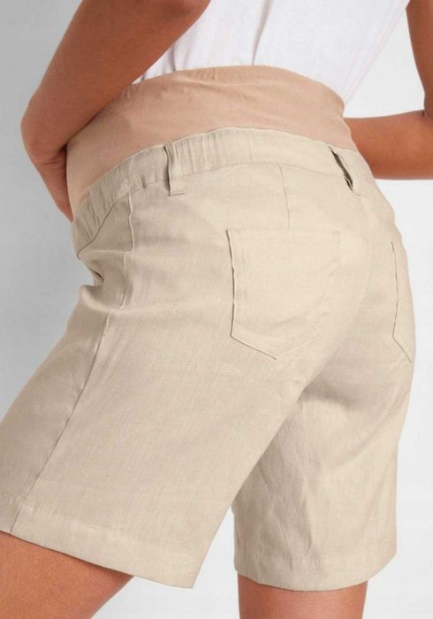 Spodenki NOWE ciążowe 48 szorty wstawka bawełna elastan beż lato ciąża