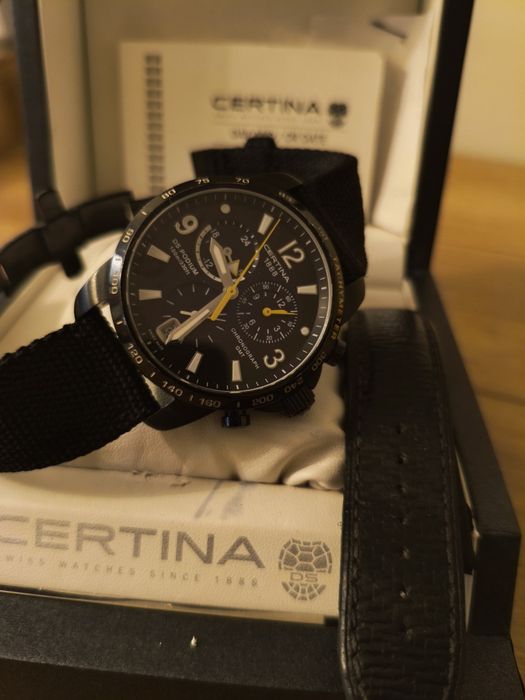 Zegarek Certina DS Podium GMT Chronograph Black PVD | Full Set | Stan Bardzo Dobry Żółte wskazówki!