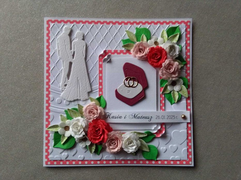 Kartka na ślub, wesele, pamiątka, w pudełeczku, ręcznie robiona