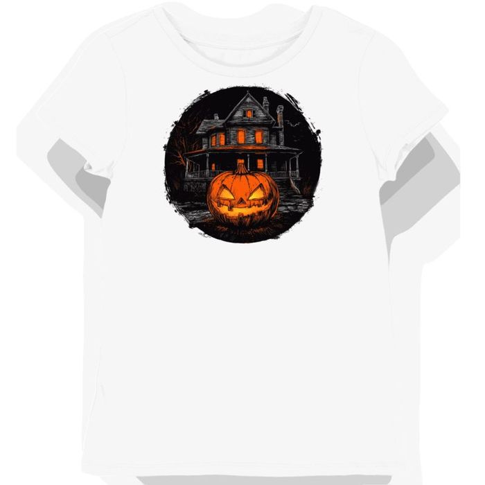 Koszulka damska biała z nadrukiem dyni w nawiedzonym stylu halloween 2XL