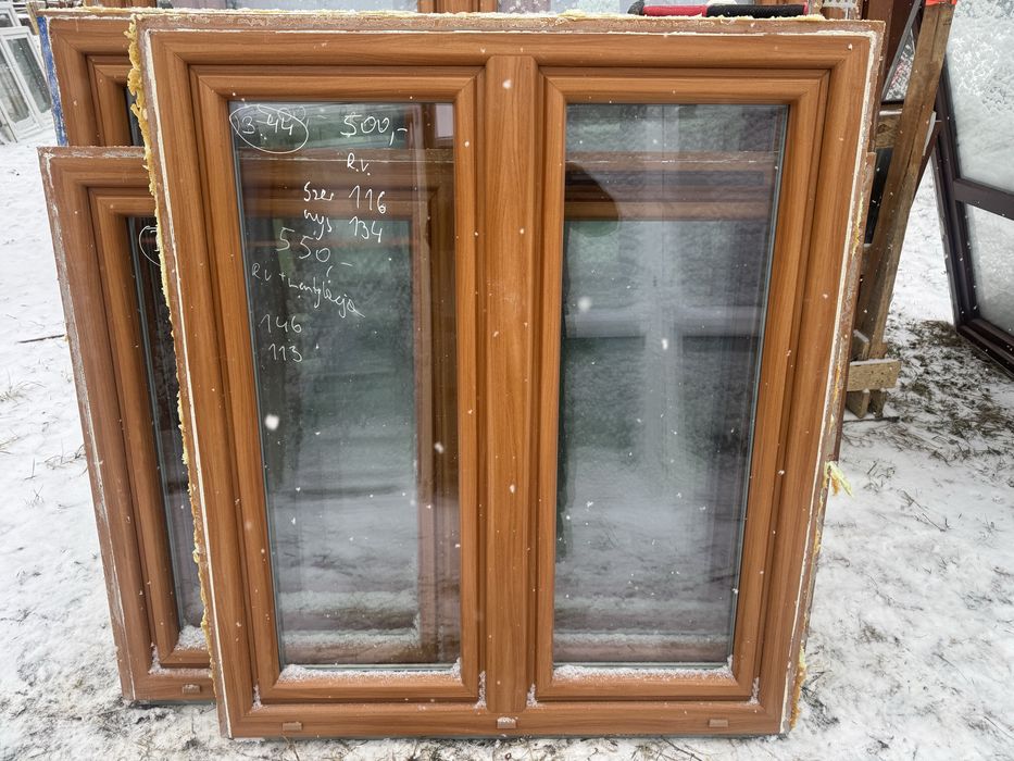 1x okno plastikowe 116x134 RU Winchester/miodowy brąz biale (wysylka)
