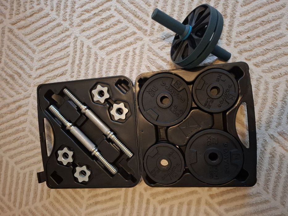 Kit Halteres 20kg + Roda Abdominal | Treino em Casa | 45€