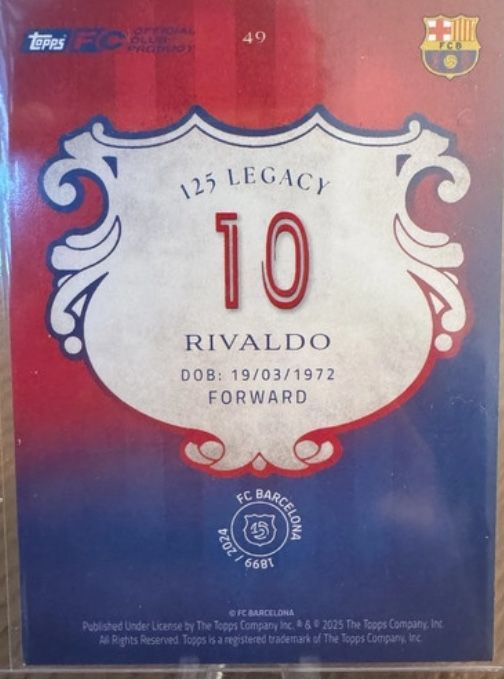 Carta Rivaldo Barcelona ,numerada ,Legacy ,125 anos Barça ,raridade