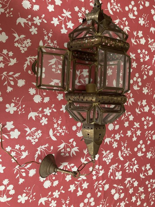 Lanterna decorativa antiga / luminária pendente – metal e vidro