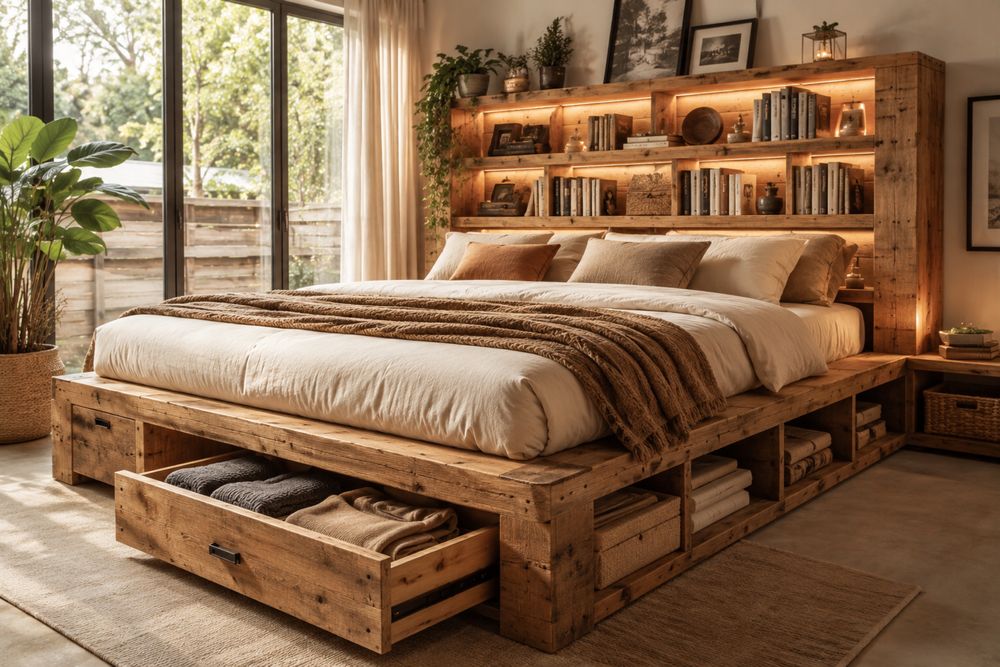 Cama individuais e de casal únicas feitas à mão em madeira e paletes à sua medida | Entrega em todo Portugal
