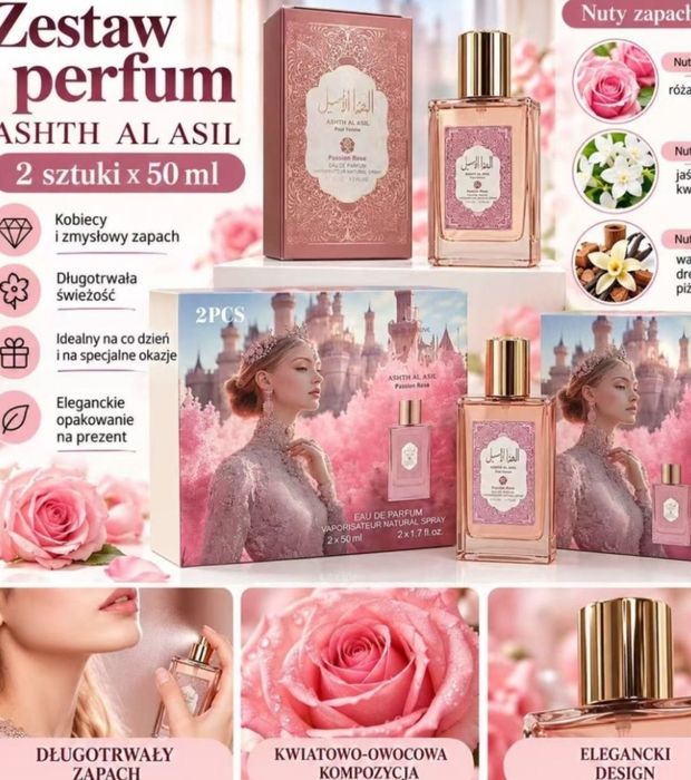 Asht Al Asil Passion Rose zestaw perfum damskich 2×50 ml