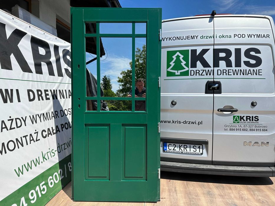 Drzwi zewnętrzne drewniane zielone 6005 montaż  cała Polska NA WYMIAR