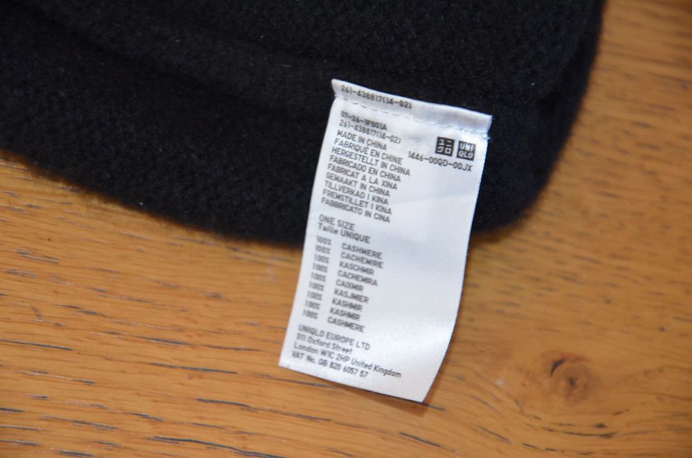 uniqlo czapka 10% kaszmir OS czarna