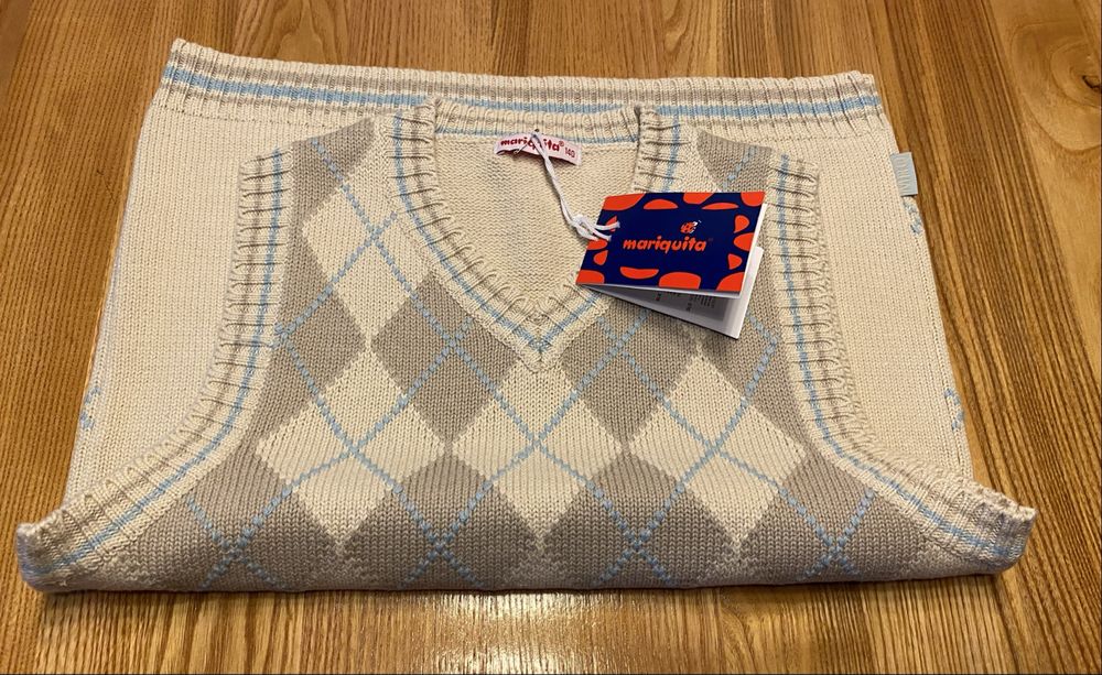 Kamizelka chłopięca dzianinowa 140 cm Mariquita nowa bawełna beż