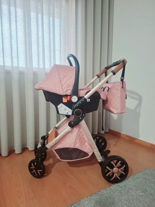 Carrinho trio de bebe rosa