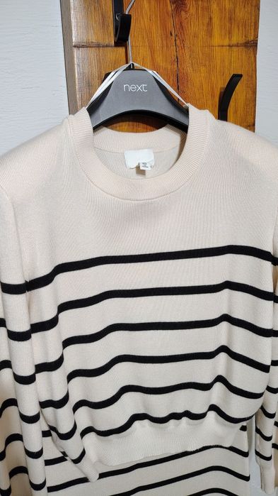 H&m komplet spódnica sweter M paski beżowo-czarne