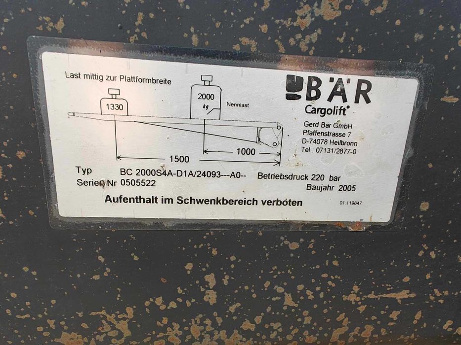 Duża winda załadowcza BAR Cargolift 2000kg