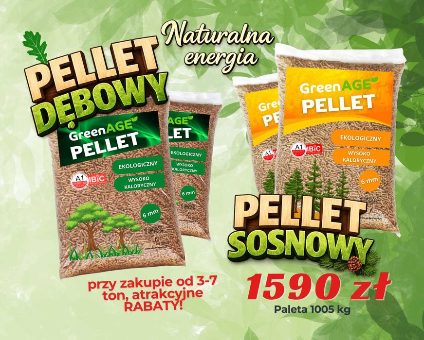 Eko Pellet z naturalnego drewna sosnowego - 67 worków 1005 KG Paleta