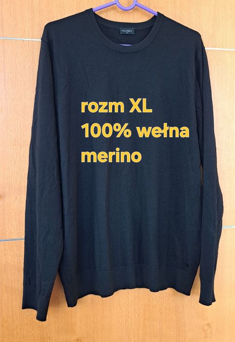 Męski sweter Vistula – 100% wełna merino, czarny, rozmiar XL