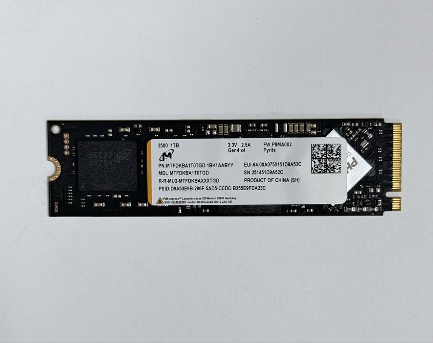 Накопичувач SSD Micron 3500  1Tb 2280 PCI-E 4.0 x4 7000/6900Mb/s (100% здоров'я, 0днів)