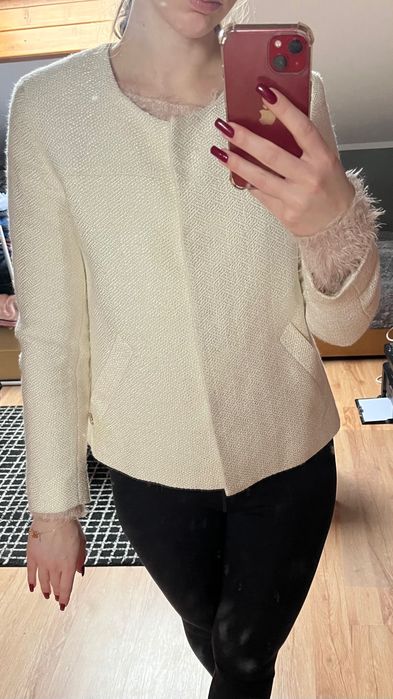 Ecru beżowy żakiet marynarka massimo dutti 38 36 s m