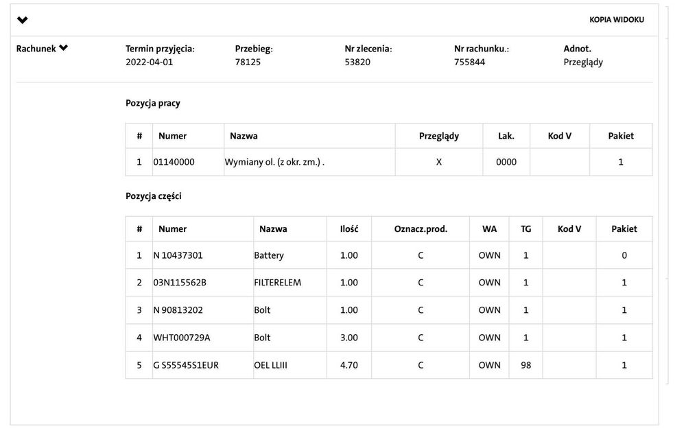 Historia napraw po vin Audi/VW/Seat/Skoda/Bentley plik .pdf