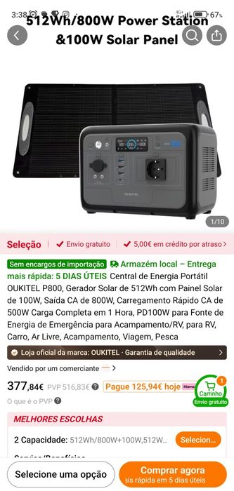 Estação de energia oukitel 800W com painel solar 100W