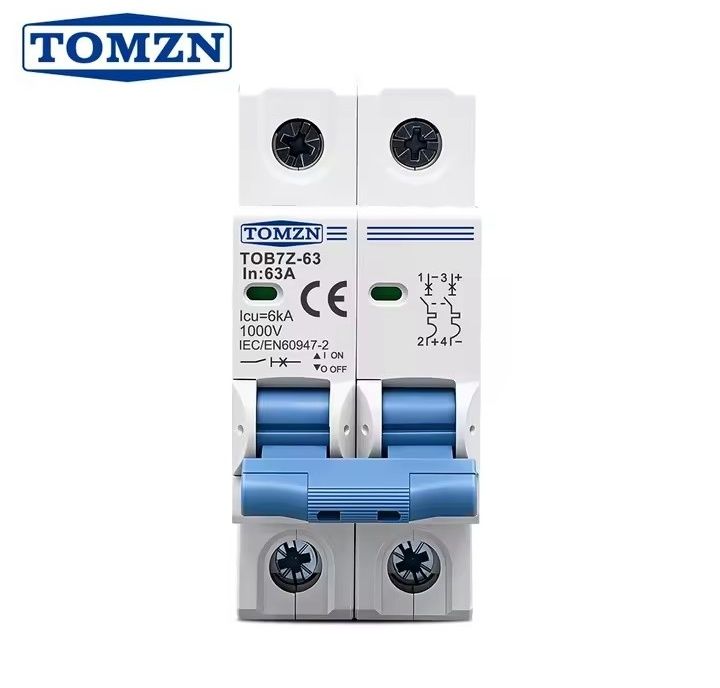 Автоматичний двохполюсний вимикач постійного струму TOMZN 63, 1000 v  20А,25,32A,63A 2P, тримач запобіжників, ПЗІП 600