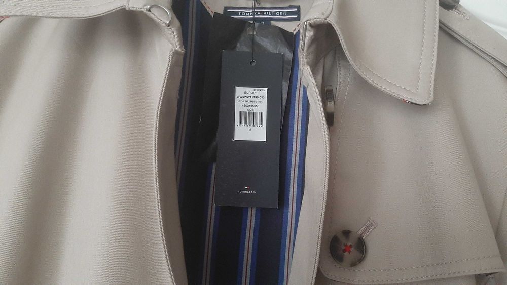 TOMMY HILFIGER r M przejściowy płaszcz trencz beżowy prochowiec krótki