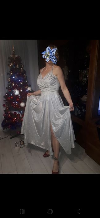 Sukienka maxi srebrna