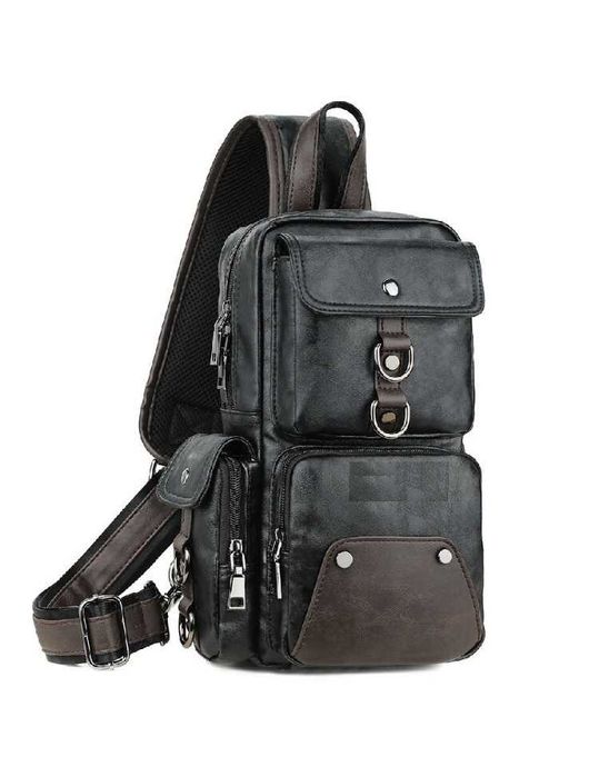 Чоловіча мужская модная кожаная стильная сумка рюкзак на груди плечо