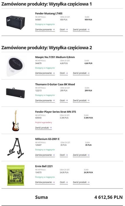 Fender Player Series Strat MN 3TS + Fender Mustang LT40S + Dodatki