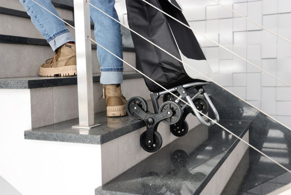 Wózek SCHODOWY na zakupy  25L na 6 kółkach czarny – lekki, składany