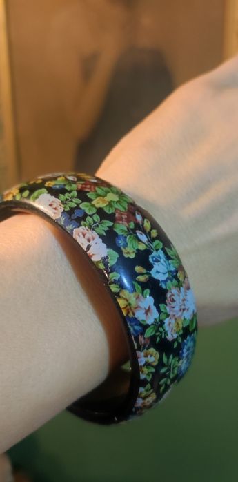 Вінтажний широкий браслет з квітковим принтом, бохо