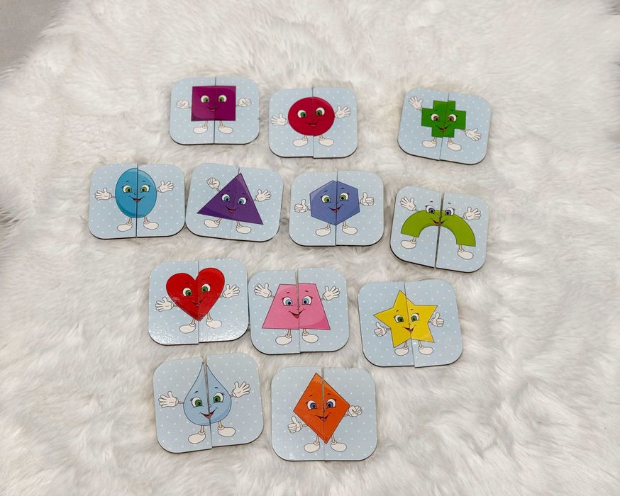 Nauka kształtów geometrycznych / Układanka Polówki drewniane