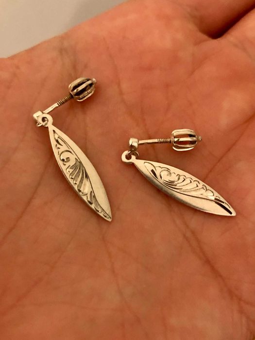 Stare Srebrne Kolczyki Srebro Czechosłowacja Rytowane