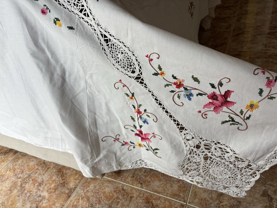 Colcha de cama de casal 220 5 × 260 com ponto cruz e croché