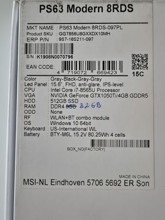 Laptop MSI Prestige PS63 Modern