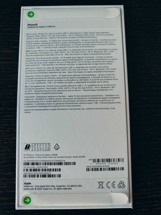 iPhone 15 Novo de 256GB