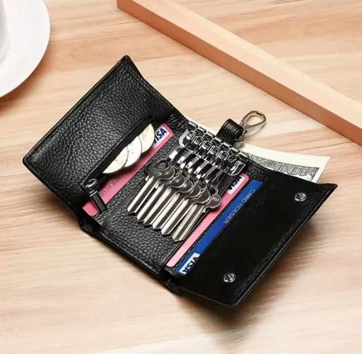 Ключница кошелек кожаная черная мужская женская для ключей